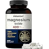 Magnesium Oxide 400mg, 400 Capsules | High Purity Elemental Form – Extra Strength – Essential Mineral Supplements for Muscle, Digestion, Bone, & Heart Support – Non-GMO & No Gluten