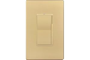 LIDER Dimmer Paddle Switch for Dimmable 300W LED/CFL Lights, 1-Pole or 3-Way, 120 V, Modern Upgrade, UL Listed, Screwless Wall Plate Included, Gold