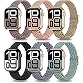 6 Pack Thin Stretchy Braided Compatible with Apple Watch Band 38mm 40mm 41mm 42mm 44mm 45mm 46mm 49mm Women Men, Solo Loop Nylon Slim Strap for iWatch Bands Series 11 10 SE 9 8 7 6 5 4 Ultra 3 2 1