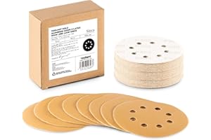 AUGTOUF 5 Inch 400 Grit Sanding Disc, 8 Hole Hook and Loop Aluminum Oxide Sanding Discs for Disc Sanders & Orbital Sanders - 50 Pack by toolant