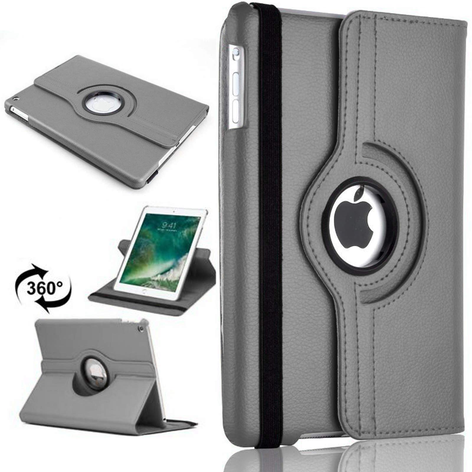 360 Rotate Case For Apple iPad Air (2013) 1st Generation 9.7 inch A1474 A1475 A1476 Leather Stand Folio Cover (Grey)