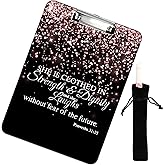 Fashion Clipboard, Durable Thin Clip, Standard A4 Letter Size, Full-Color Plastic Printed Clipboard Specially Designed for Classrooms and Offices, with Black Pen Bag, Bible Verses Proverbs 31:25