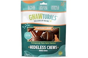 Gnawturals Rawhide Free Dog Chews | Ribbed Bones | for Medium - Large Dogs | Pumpkin, Psyllium Husk and Chicory Root for Easy Digestion and Overall Gut Health (5 Bones, Pumpkin)