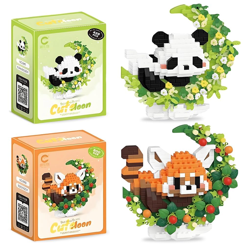 MGKEOUF Cute Animal Building Blocks, DIY Panda Building Blocks, Animal Building Blocks Set, 3D DIY Gift Set New Year Gift Themed Office Décor - 2PCS (Panda Raccoon) — image 1