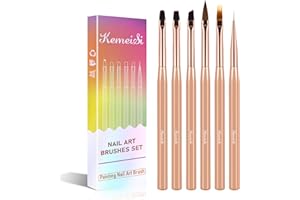 KEMEISI 6Pcs Nail Art Brush Set - Nail Design Tool Including Nail Liner Brush, Ombre Brush, Nail Gel Polish Painting Brush Drawing Pen for Home Use and Professional Nail Salon