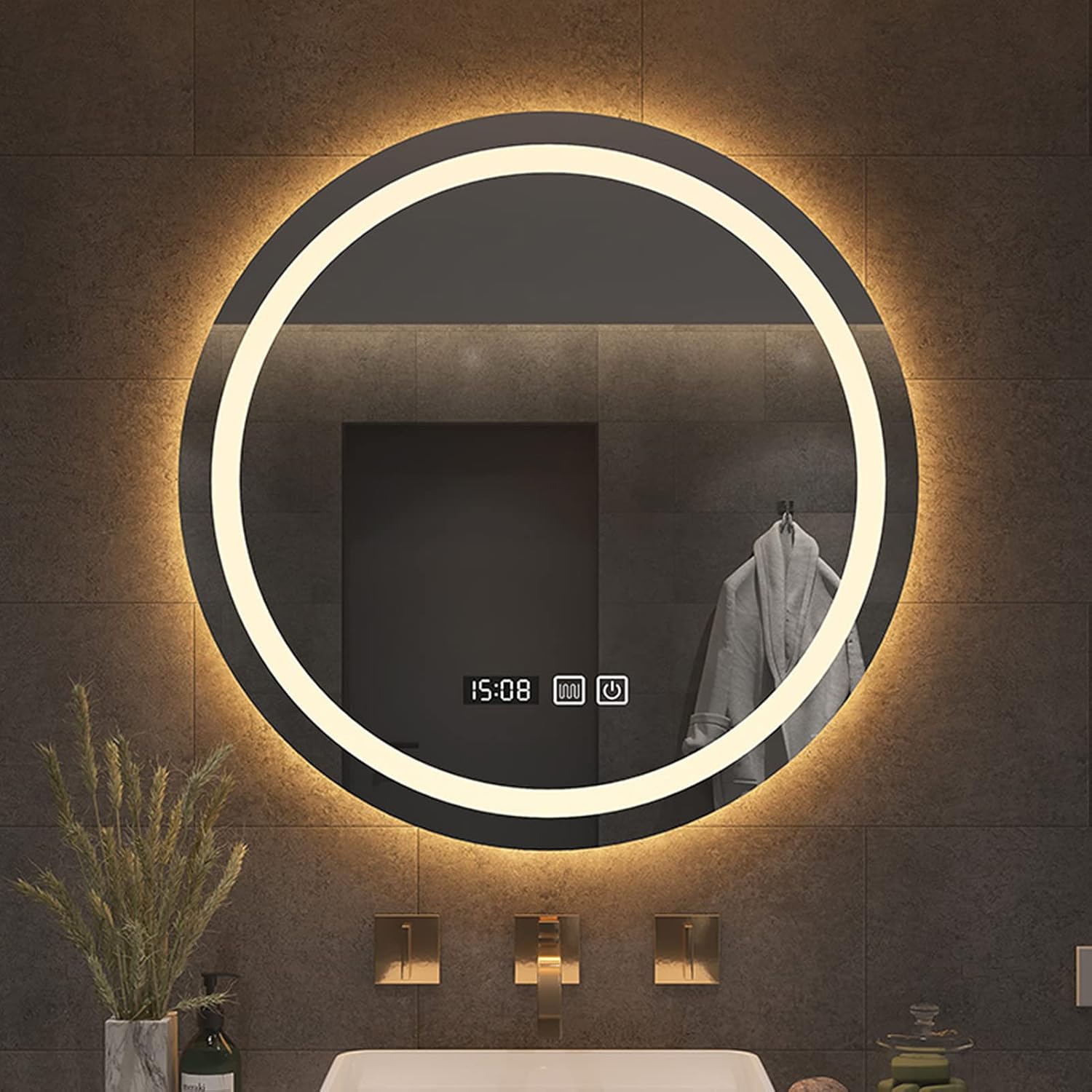 Wowdawn Round LED Mirror, Bathroom Mirror, Wall Mirror, Bathroom Mirror
