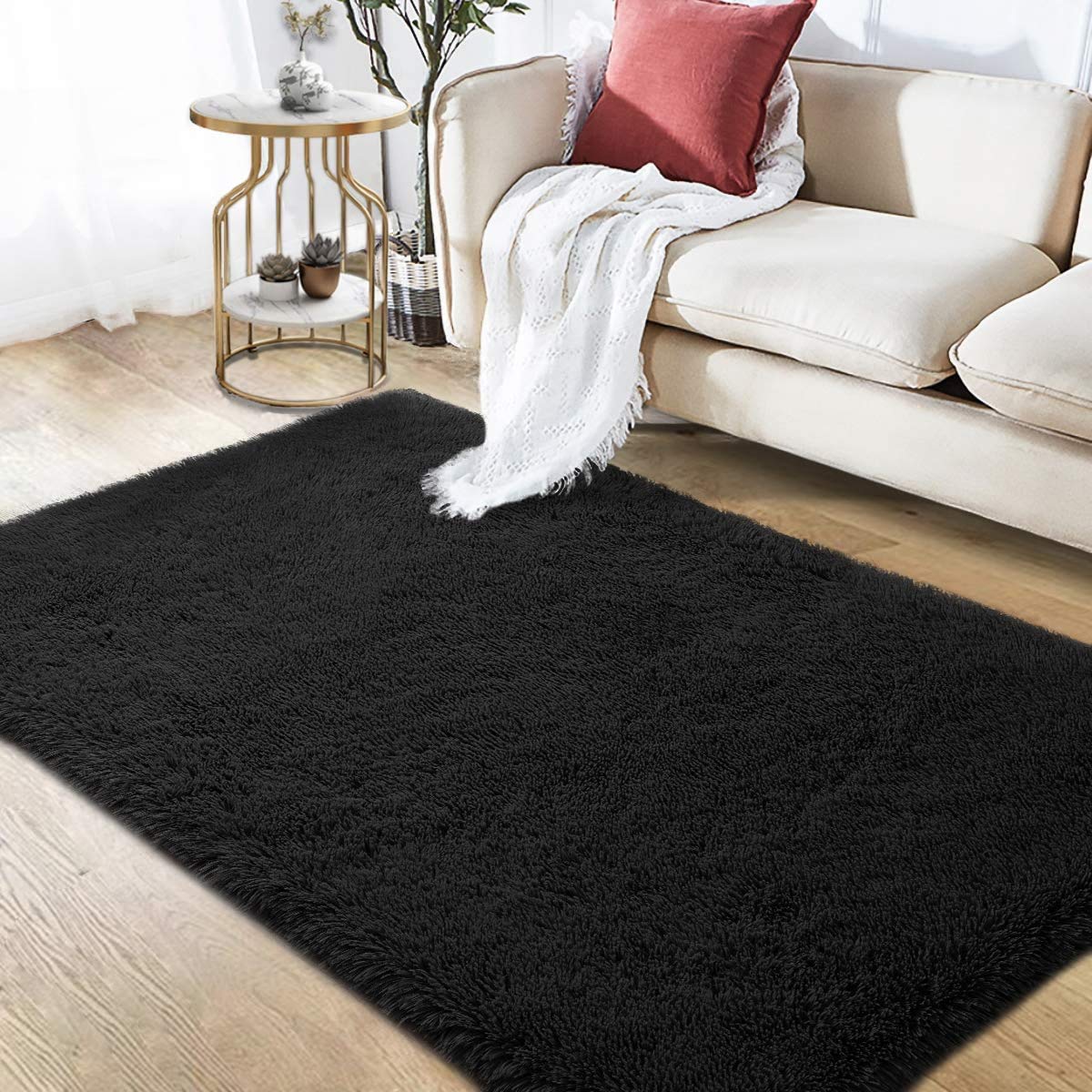 NC NC Ultra Soft Indoor Modern Rugs, Fluffy Living Room Rugs, Suitable for Children, Bedroom, Home Decor, Nursery Rugs, 60 x 120 cm (black)