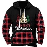 Arvilhill Men Ugly Christmas Hoodies Vintage Xmas Plaid Sweatshirt with Kangaroo Pocket (S-3XL)