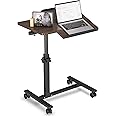 JXINONT Mobile Laptop Stand for Couch Overbed Table with Wheels Adjustable Height Tilting Sofa Laptop Bed Table Rolling Cart Medical Overbed Tables-Brown