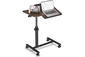 JXINONT Adjustable Over Bed Table with Wheels Tilting Sofa Laptop Carts Computer Worstations Medical Overbed Tables-Brown, Brwon, ab440-brown