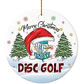 Decorlion 2025 Christmas Ornament - Disc Golf Merry Christmas Ceramic Ornament, Xmas Tree Decoration, Hanging Disc-Golf Ornament, for Family, Friends, Disc Golf Lovers