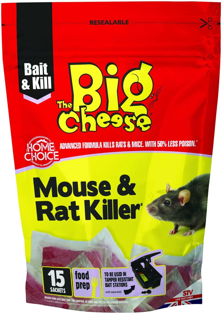 The Big Cheese 15-Pack Mouse & Rat Killer Pasta Sachets 10g Difenacoum