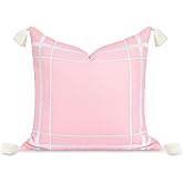Hofdeco Premium Coastal Patio Indoor Outdoor Throw Pillow Cover Only, 20"x20" Water Repellent for Backyard, Couch, Blush Pink