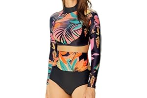 FEOYA Two Piece Bathing Suit for Women Long Sleeve Crop Top with Swim Bottom Lace Up Rash Guard Swimsuit S-XL