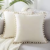 Top Finel Decorative Throw Pillow Covers 18x18 Set of 2, Cream White Couch Square Pillow Covers for Sofa Bed, Soft Velvet Cus