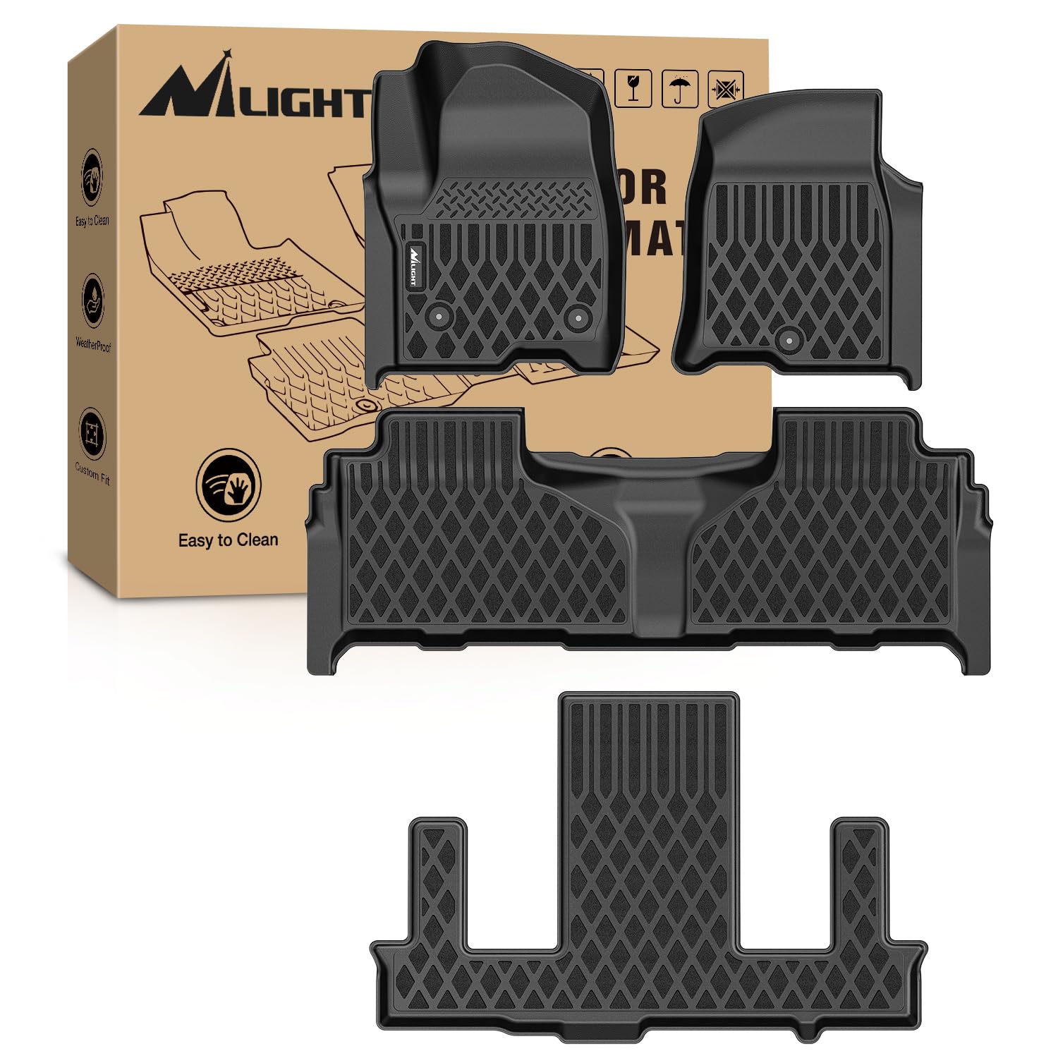 Nilight TPE Floor Mats for Chevy Tahoe GMC Yukon Denali Cadillac Escalade Bucket Seats 2021 2022 2023 2024 2025 All Weather Custom Fit Heavy Duty Floor Liners Image