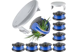 Chway 10 Pcs AC14RL3A Replacement Weed Wacker String Compatible for Ryobi One+, 0.065'' String Trimmer Refill and AC14HCA Cover Cap for 18v, 24v, and 40v Cordless Trimmers (8 Spools+2 Caps)