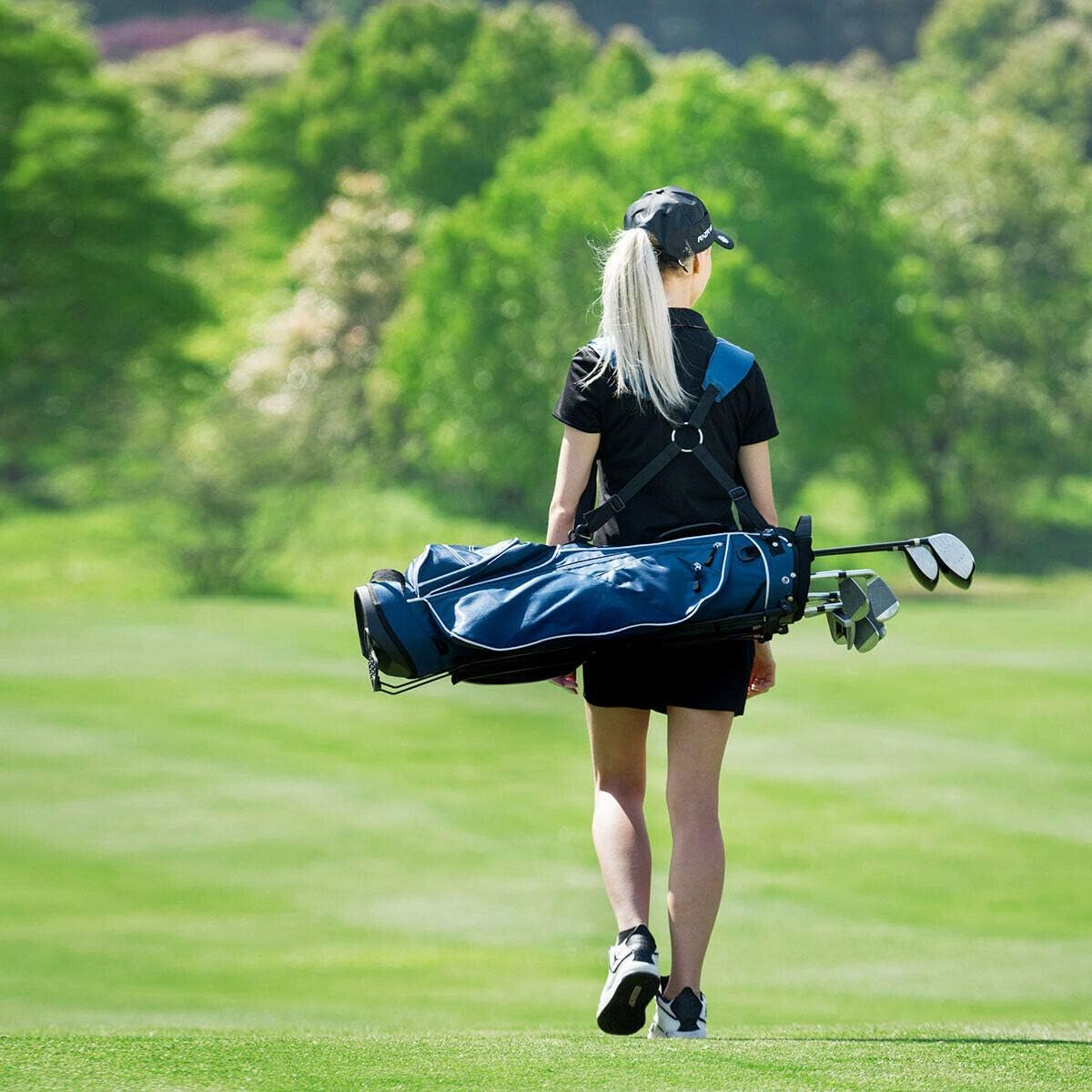 Tangkula Golf Stand Bag Lightweight Organized Golf Bag Easy Carry Shoulder Bag with 3 Way Dividers and 4 Pockets for Extra Storage Sunday Golf Bag, Blue (Blue) : Sports & Outdoors