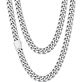 Fiusem Valentines Day Gifts for Him Silver Tone/Black/14K Gold Plated Chain Necklace for Men, 5mm/6mm/7.5mm/8mm/9mm Stainless Steel Cuban Link Chain Necklace, Men's Chains 18-28 Inch Jewelry Gifts