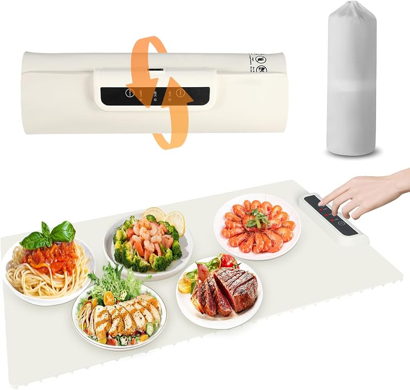 Aofesel Electric Warming Tray Foldable Silicone Food Mat 3 Temp 3 Timer