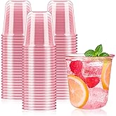 Jycnolm 50 Pcs Pink Plastic Cups, 12 Oz Disposable Stemless Wine Glasses Cocktail Pink Party Cups for Meeting, Wedding, Birthday, Valentines Party