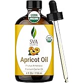 SVA Organic Apricot Seed Carrier Oil with Dropper, 4 Fl Oz (118 ml) | Apricot Seed Oil for Face Care, Facial Oil, Skin Care, Hair Care, Body Oil, Body Massage, Dilution &amp; DIY Beauty Blends