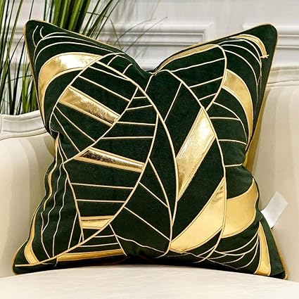 Avigers 18 X 18 Inches Navy Green Gold Striped Cushion Cases Luxury European Throw Pillow Covers Decorative Pillows For Couch Living Room Bedroom Car