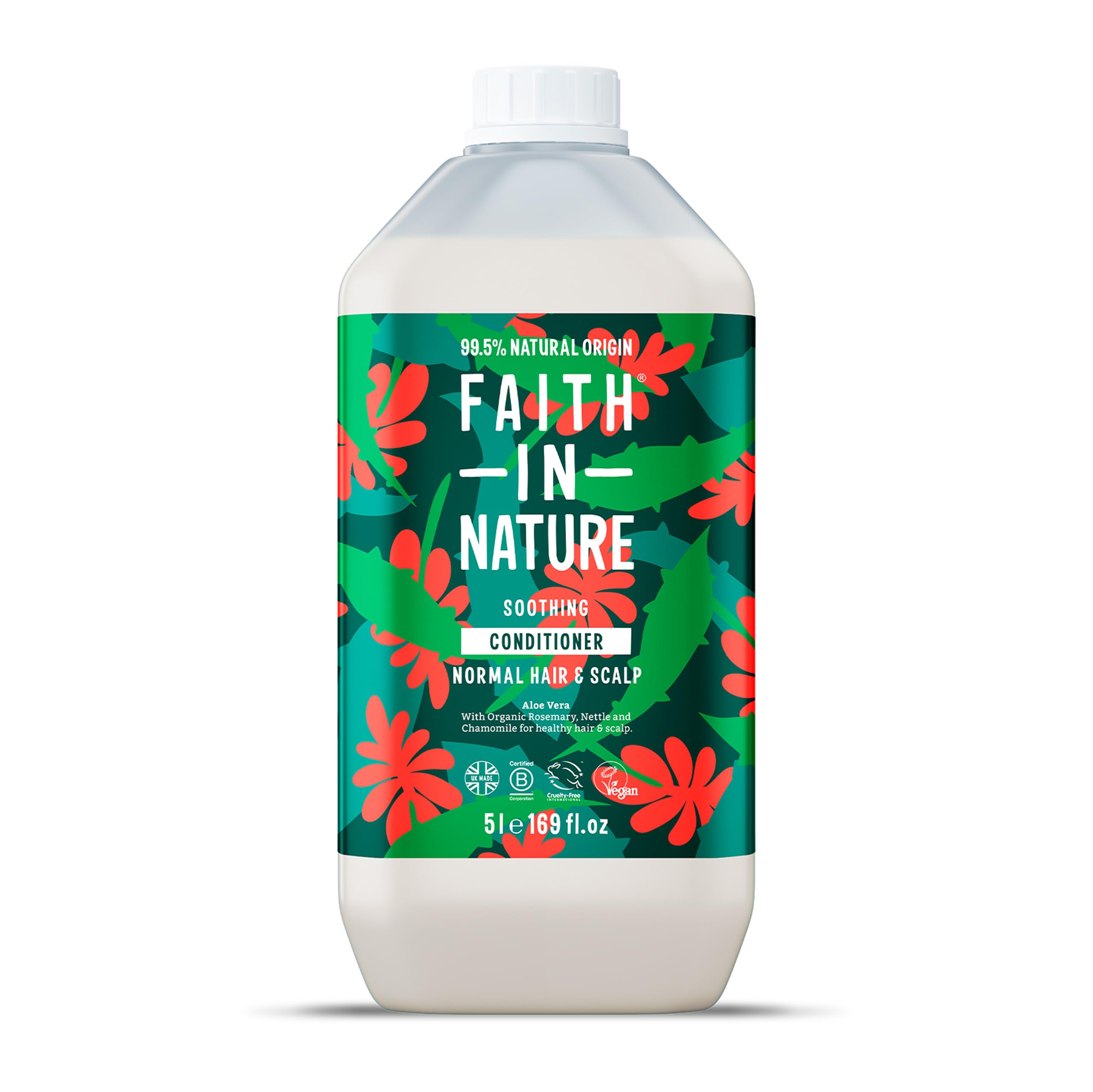 Faith In Nature Organic Aloe Vera Conditioner, Soothing for Normal Hair & Scalp, Vegan & Cruelty Free, No SLS, Silicones or Parabens, 5L Refill Pack