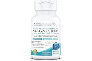(90 Capsules), 2,253mg Per Serving, Providing 420mg Elemental Magnesium, L-Threonate, Bisglycinate Chelate, Malate, for Brain, Sleep, Stress, Cramps, Headaches, Energy, Heart from Kappa Nutrition.