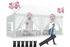 Nianles 10x20 Pop Up Canopy Tent with 6 Removable Sidewalls, Ez Pop Up Outdoor Canopy, Adjustable Waterproof Party Tent with Roller Bag, 6 Sandbags White