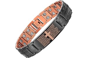 MagEnergy Copper Cross Bracelet for Men - Ultra Strength Magnetic Copper Mens Cross Bracelets - Adjustable Copper Bracelet with Sizing Tool Jewelry Box(Black)