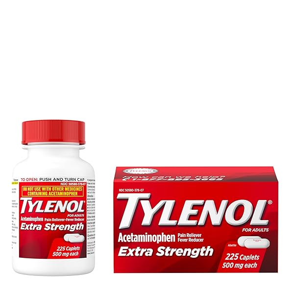 TYLENOL EXTRA STRENGTH ACETAMINOPHEN 500 MG CAPLETS, FAST, STRONG PAIN RELIEF, FEVER REDUCER, PILLS FOR HEADACHE, BACKACHE, TOOTHACHE, MINOR ARTHRITIS & MENSTRUAL CRAMPS, VALUE SIZE, 225 COUNT