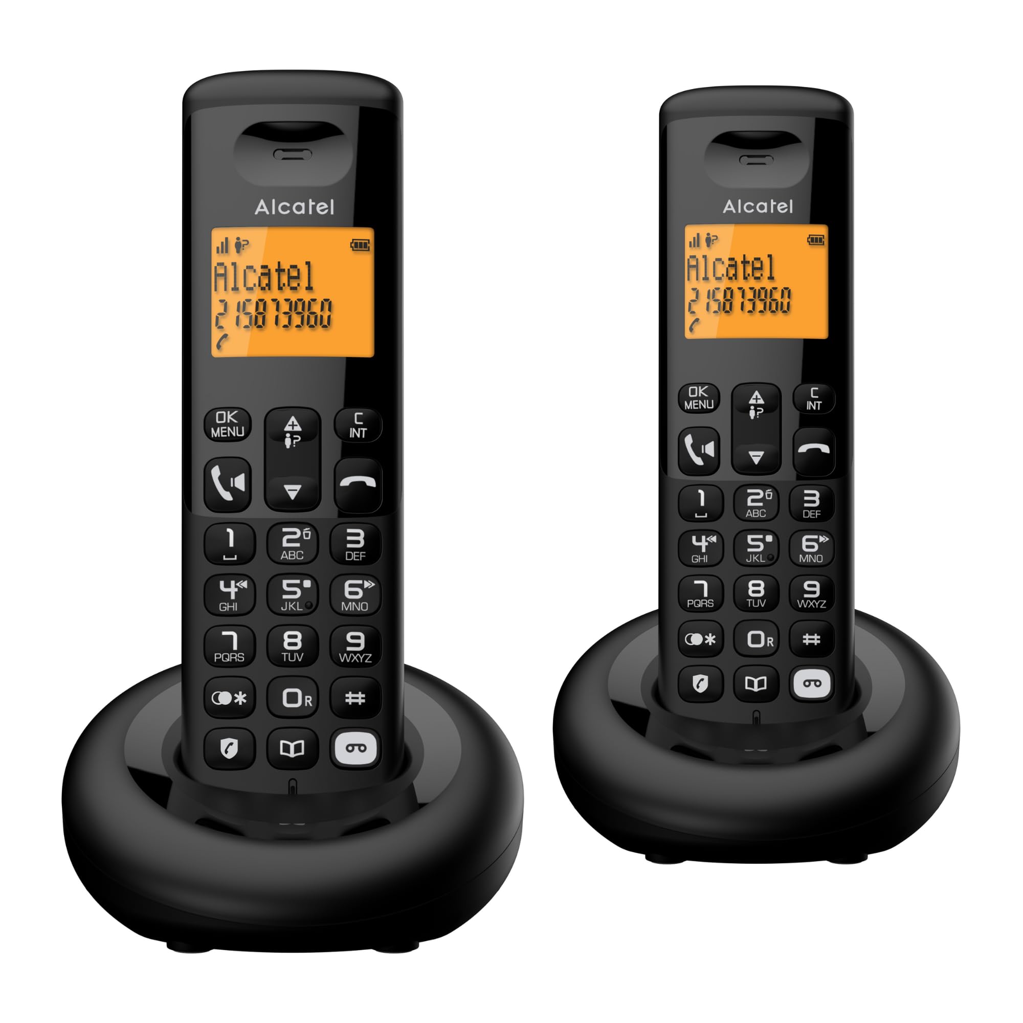 ALCATEL E260 SVoice Duo - DECT Cordless Phone with Answering Machine - Compact Design - Large Backlit Display - Handsfree - Unwanted Call Blocking - 2 Handsets - Black