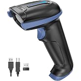 Tera Barcode Scanner with Battery Indicator: 2D Wireless, D5100, Blue | Li-Polymer 2200mAh, USB Wired, 2.4G Wireless, 1D 2D QR Reader, 640*480 CMOS, IP54, Retail Checkout, Warehouse, School Library