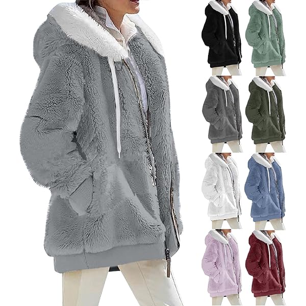 Womens Plus Size Fuzzy Fleece Jacket Winter Full Zip Plush Hooded