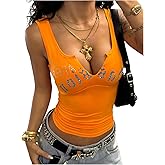 RoseSeek Women's Letter Graphic Tank Top V Neck Sleeveless Crop Tops Fitted Summer Tops