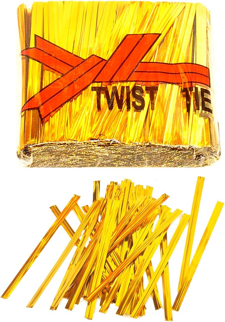 EZZLifeTwist Ties, 750pcs 8cm Metallic Bread Candy Cookie Gift Bag Sealing Ties, Gold