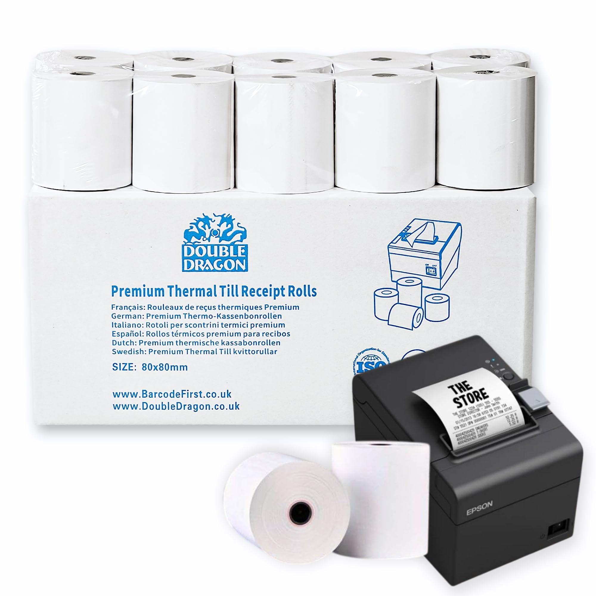Double Dragon, 80 x 80 mm Premium Thermal Paper Till Receipt Roll for EPOS Printer, POS Terminal, Cash Register [Pack of 20]