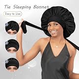 BONNET QUEEN Silk Bonnet Sleeping Cap Large Black for Curly Hair view 4