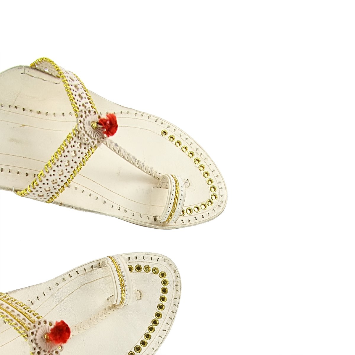marvelous designer&rsquo;s golden jari and punching design high heel ladies kolhapuri chappal krka-w-431