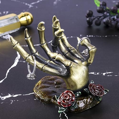 YU FENG Gothic Rose Skeleton Hand Jewelry Holder for Halloween Decor Rings  Necklaces and Jewellery Accessories