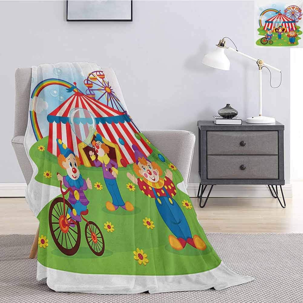 Luoiaax Circus Bedding Flannel Blanket Circus Scene with Clowns on Grass Rainbow Ferris Wheel Happy Bubbles Childhood Theme Super Soft and Comfortable Luxury Bed Blanket W60 x L70 Inch Multicolor