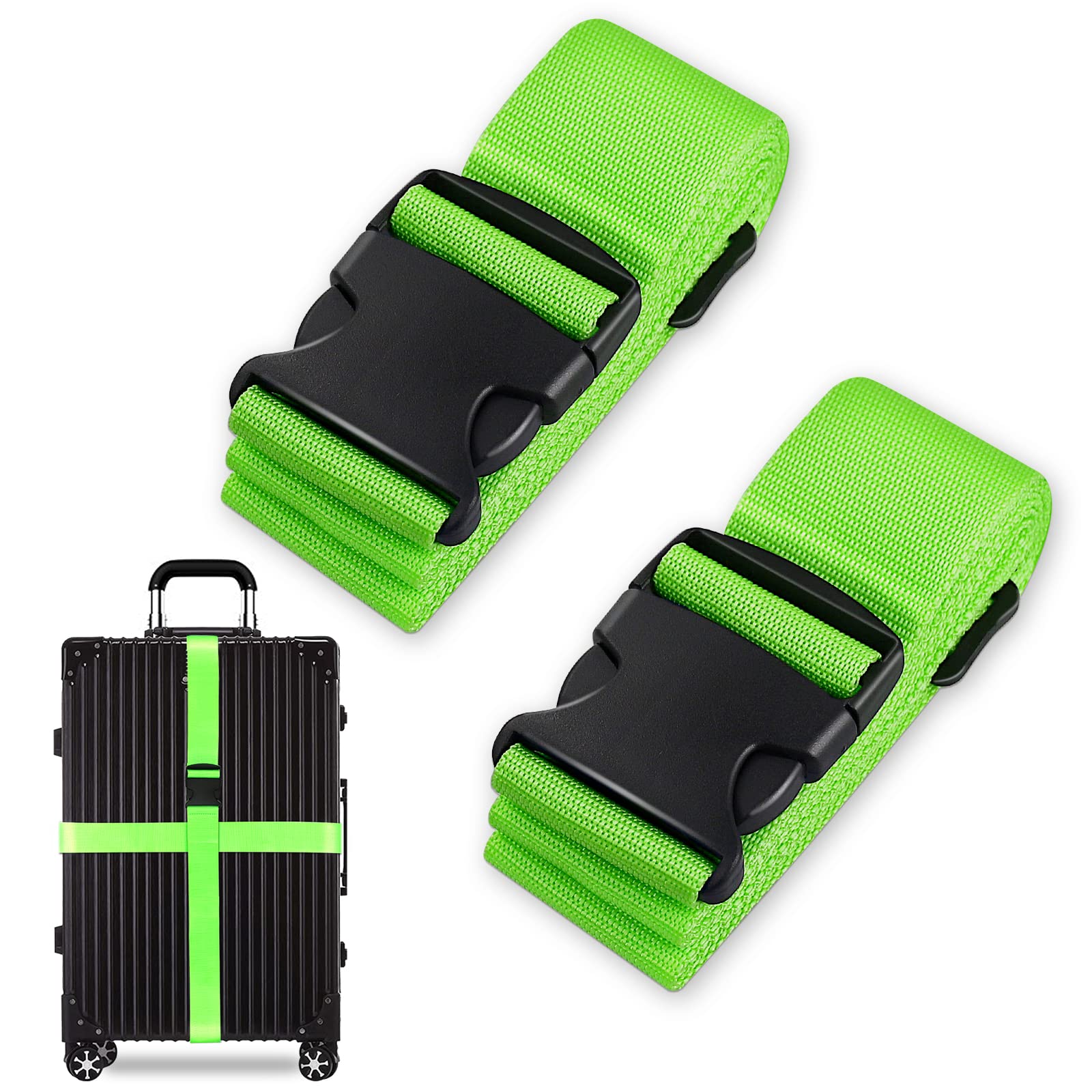 Luggage Suitcase Straps Set, Travel Accessories Thickened Luggage Belt with Quick Release Buckle, Adjustable Black Travel Luggage Straps for Suitcase Baggage (Green, 2 PCS Set)