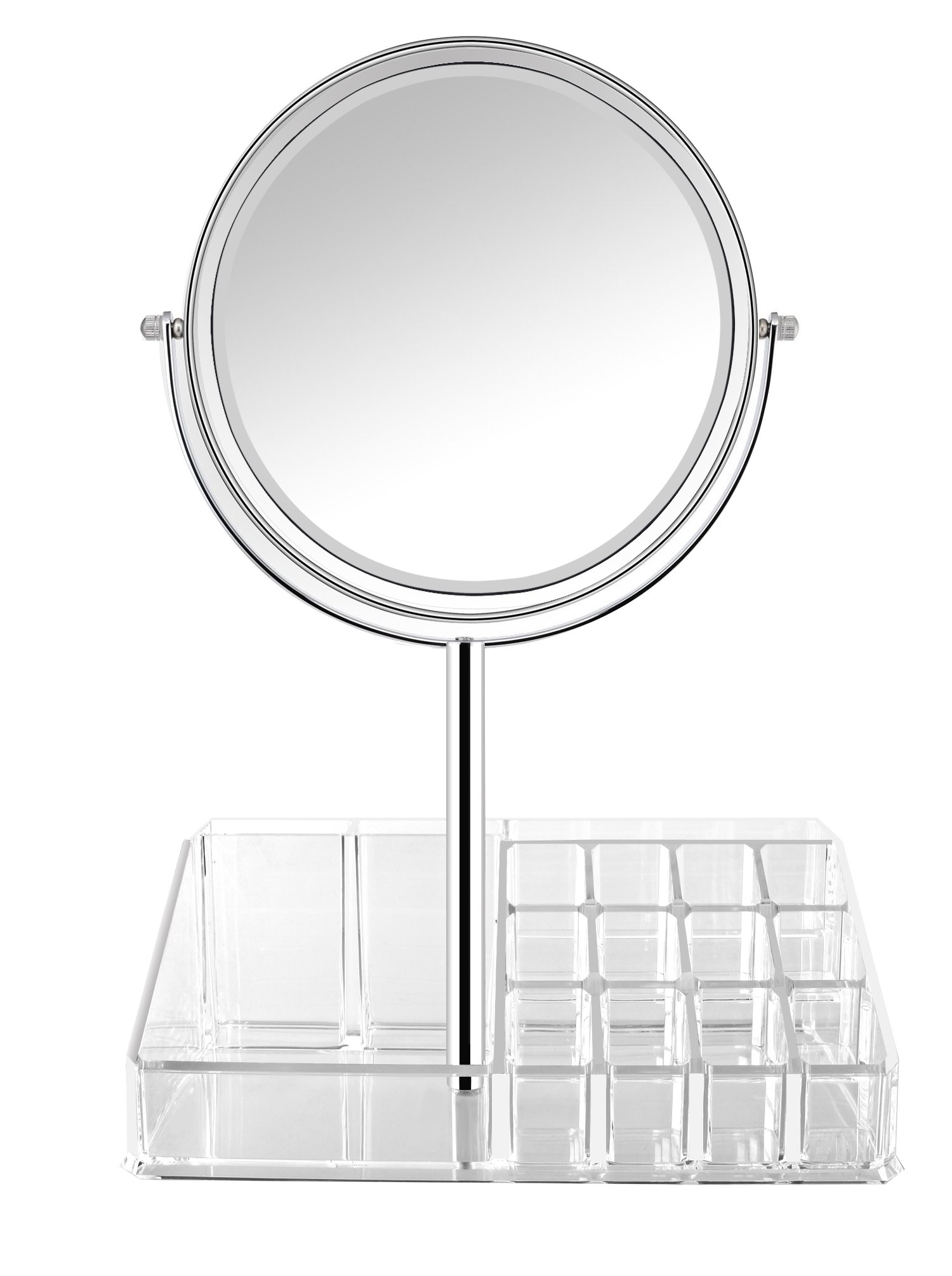 7 Inch Vanity Makeup Mirror with Makeup Organizer -1x/3X Magnifying Double-Sided Makeup Mirror-Polished Chrome