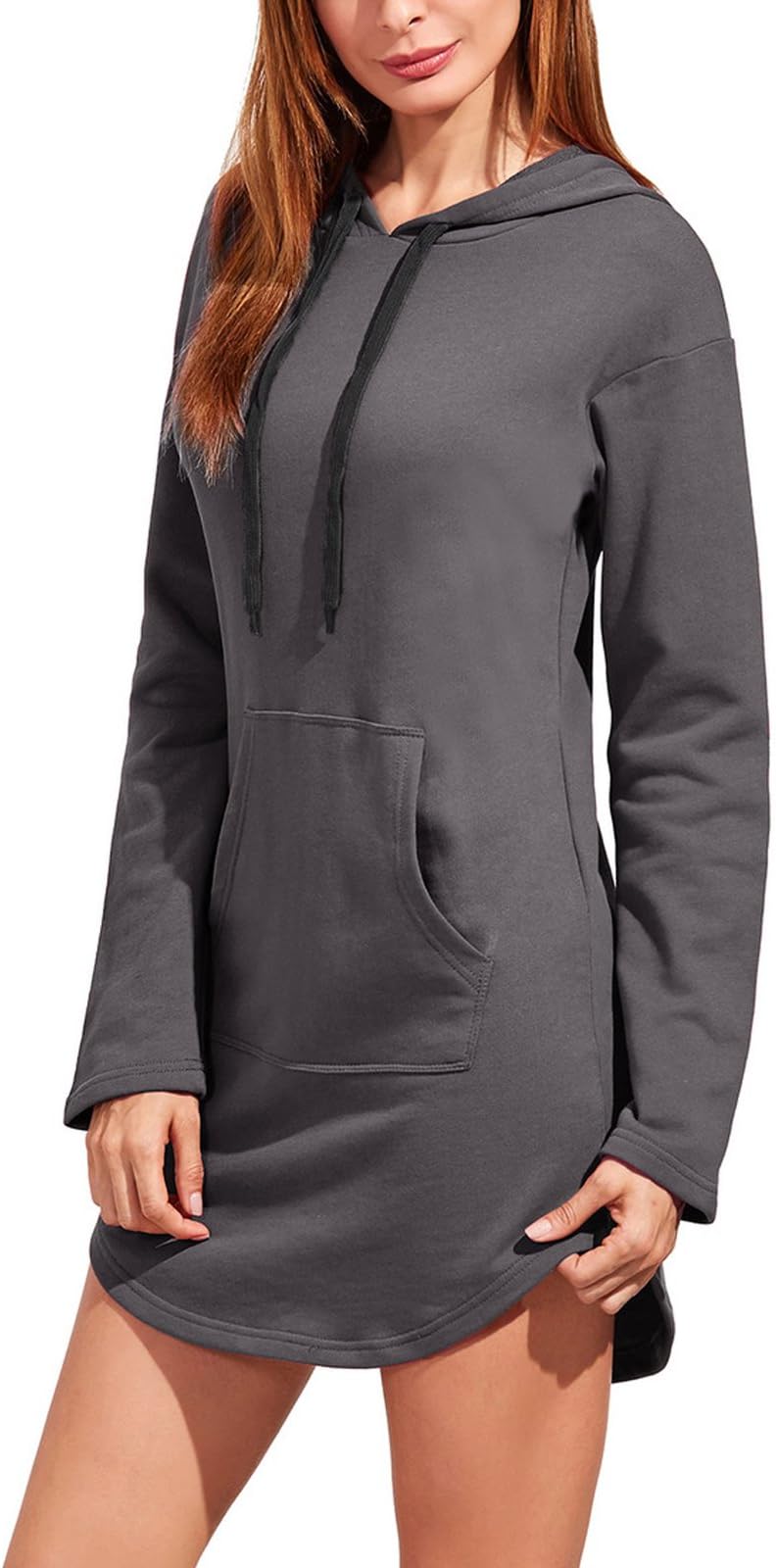 Womes Long Hoodie, Sweatshirt with Fleece Inside Longline Sweat-Pullover Pullover Sweater Longsleeve Hoods for Ladies
