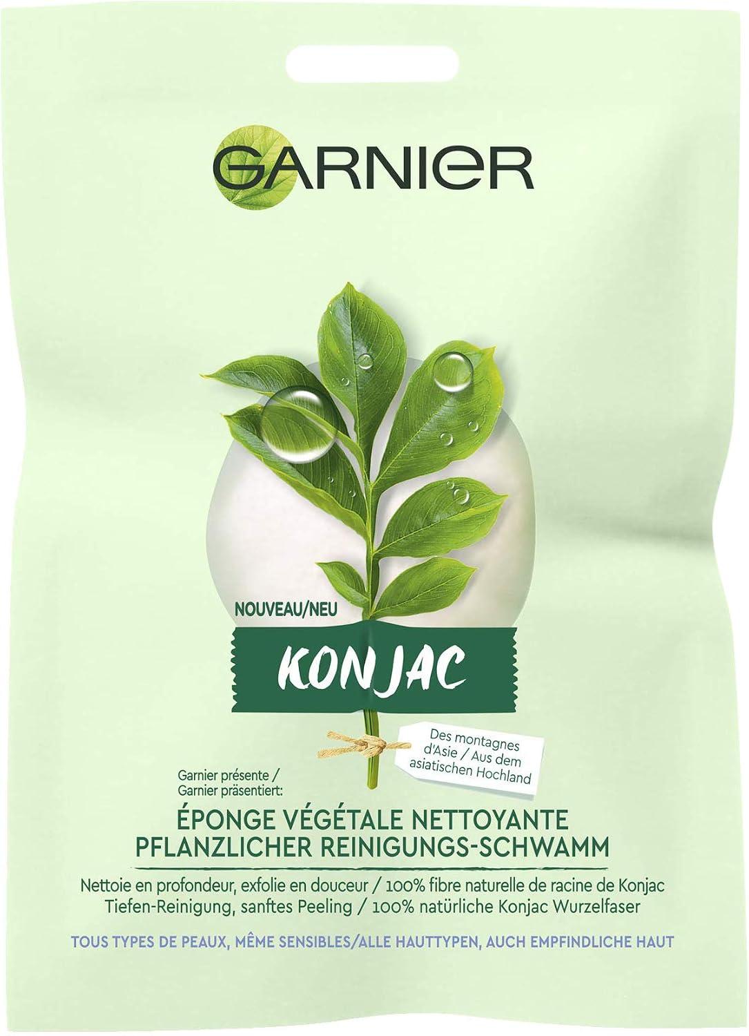 Garnier Facial Cleansing Face Scrub Konjac Sponge Natural Cosmetics Garnier Konjac Plant Cleansing Sponge, 1 Piece