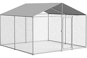 IRONOVACAGE 10'x10' Extra Large Outdoor Dog Kennel Outside, Heavy Duty Dog Enclosure with Security Lock and Waterproof Cover, Galvanized Wire Mesh Dog Cage for Large Dogs