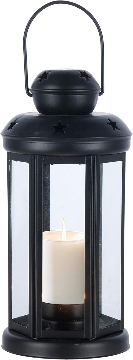 outdoor candle holder on Home Kitchen Weddings 8 Party Lights Ninganju Black Candle Lantern Decorative Metal And Glass Waterproof Lantern Vintage Style Lantern For Indoor Outdoor Patio Candleholders