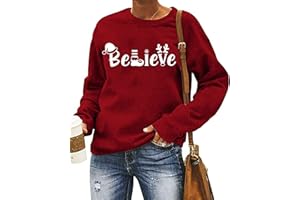 LHBNK Believe Christmas Shirt Womens Believe Plaid Print Tree T-Shirt Xmas Long Sleeve Sweatshirt Holiday Shirts Tops