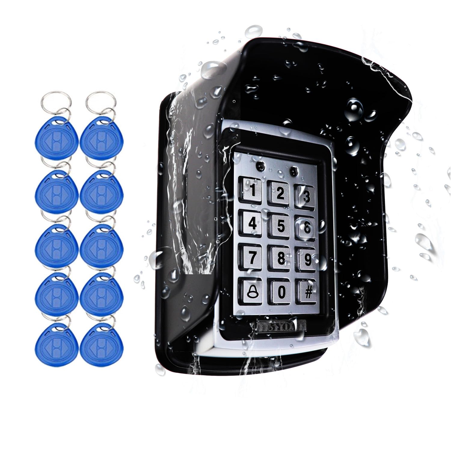 AOAMZ waterproof keyboard access control proximity metal door waterproof button pin RFID card, used for wired single door input system, 10 keyfobs